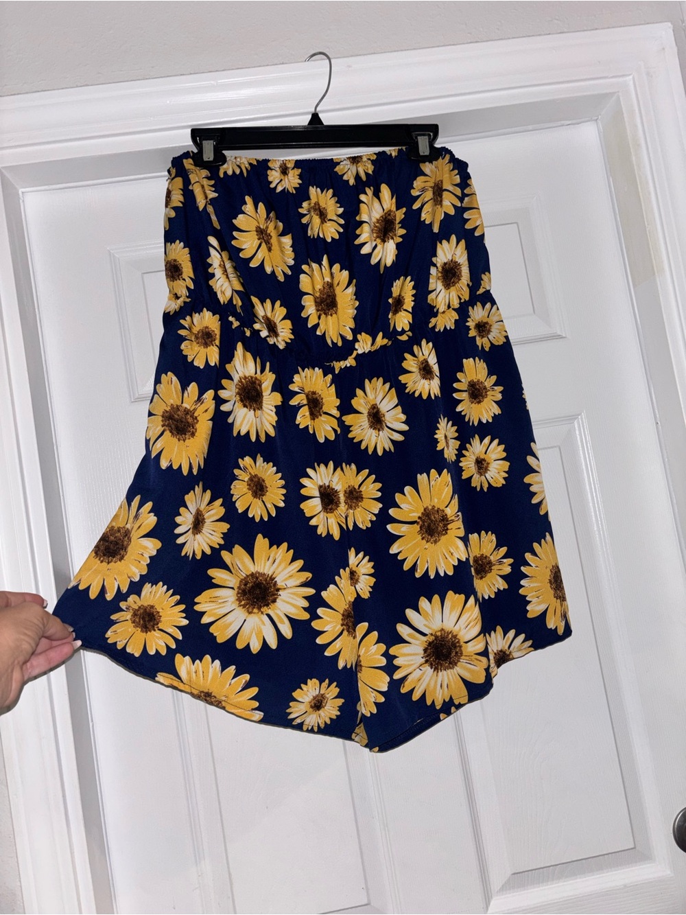Navy Sunflower Print A-Line Skirt